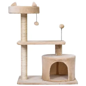 3-Tier Cat Tower w/ Hide-Away House & Ball Toys - Beige