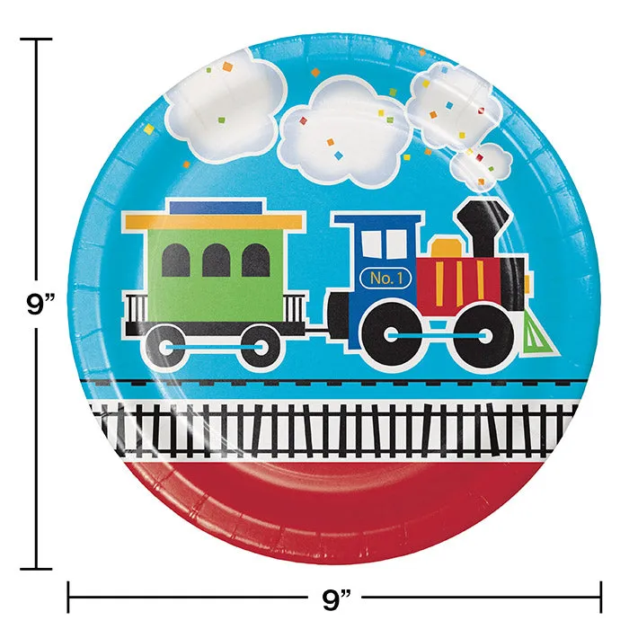 Bulk All Aboard Train Paper Dinner Plates (96 per Case)