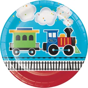 Bulk All Aboard Train Paper Dinner Plates (96 per Case)