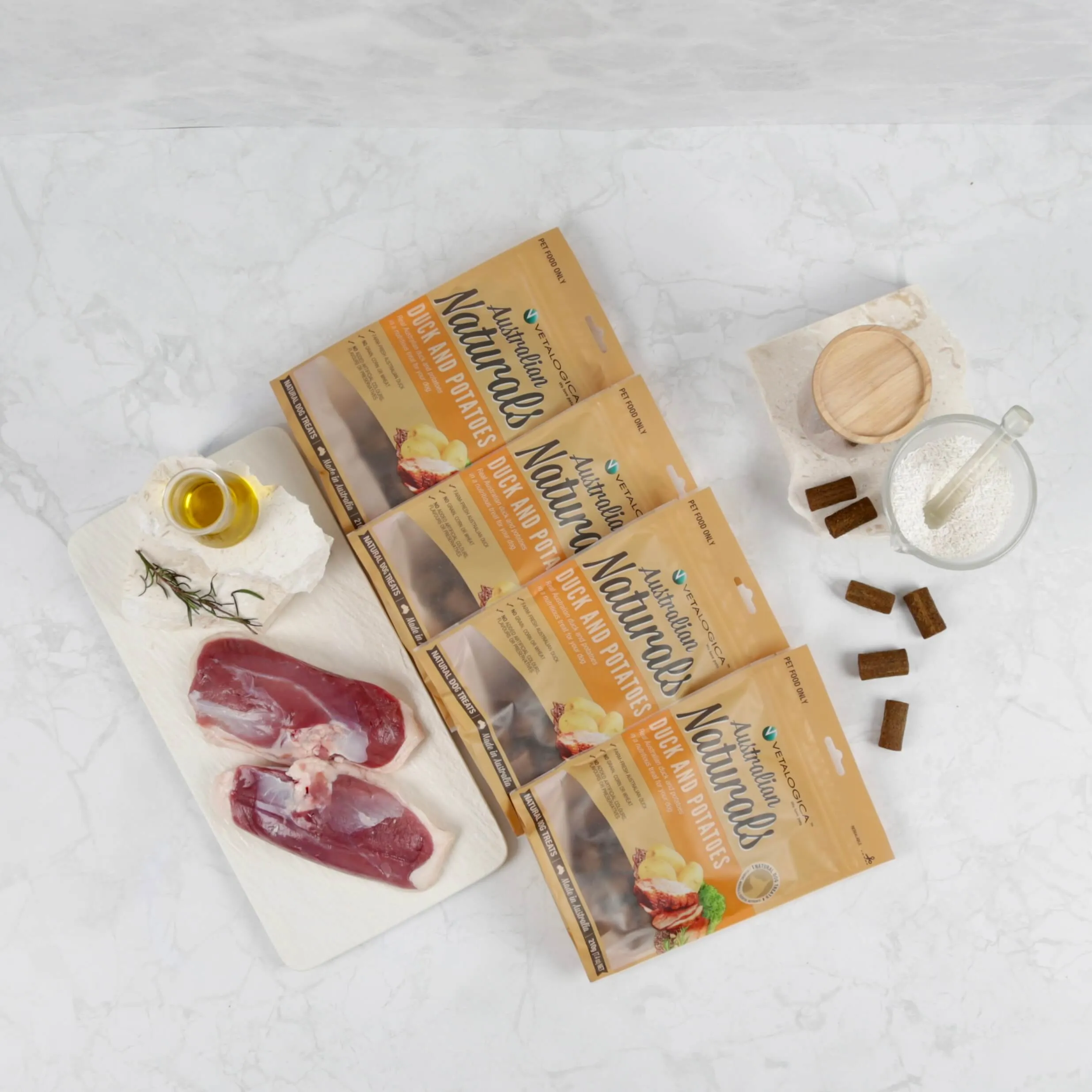 Bundle Pack of 4 x Australian Naturals Duck and Potato Treats for Dogs 210g