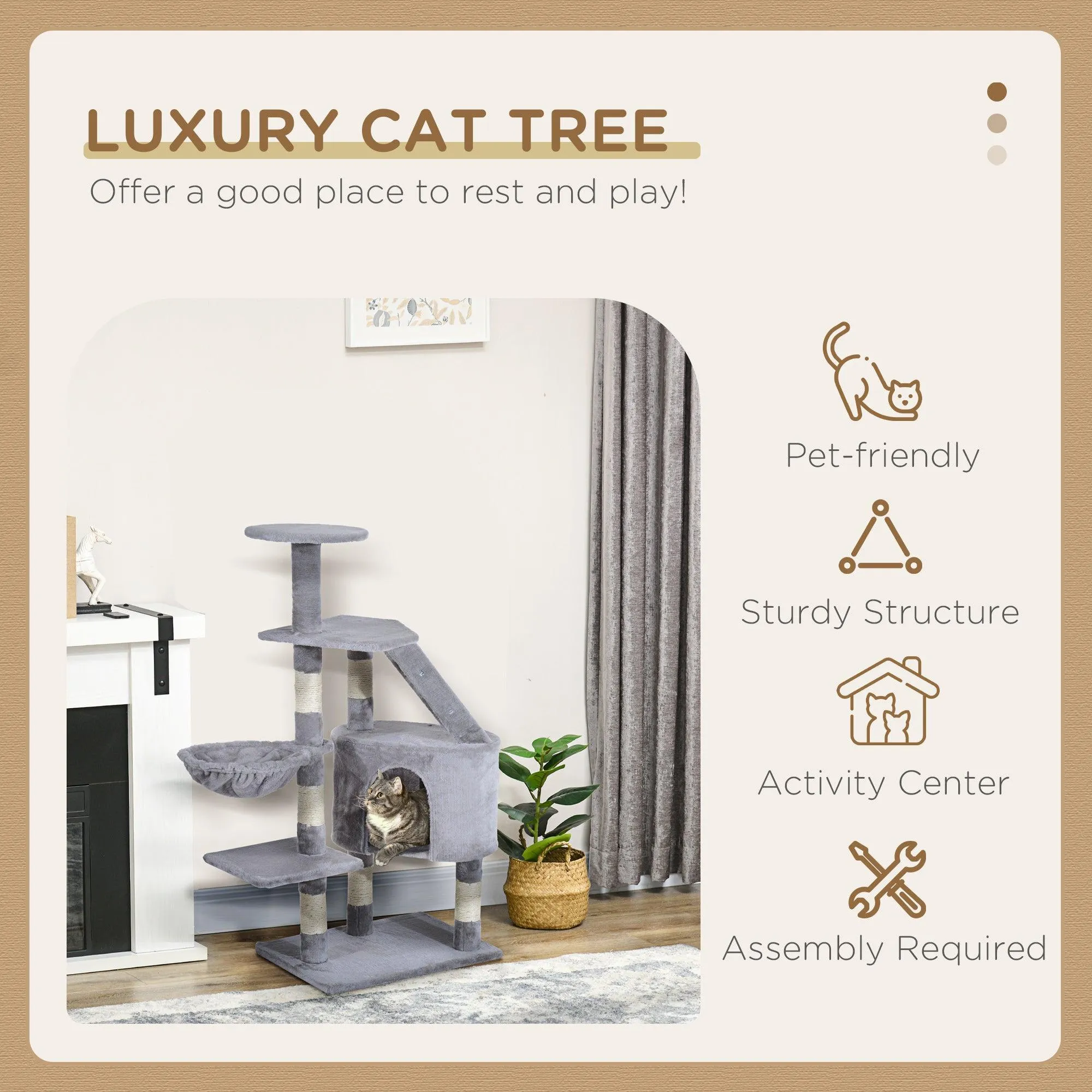 Cat Scratching Post Climbing Tower, 125cm, Grey