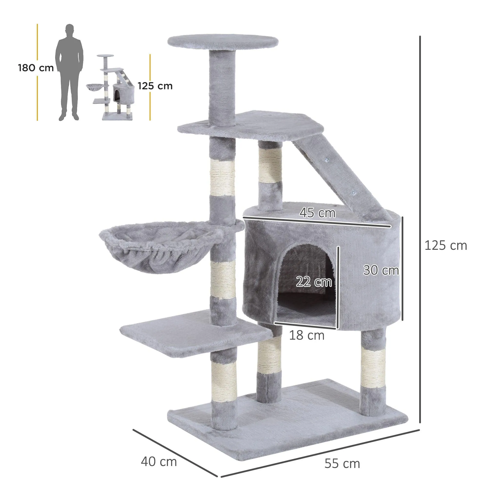 Cat Scratching Post Climbing Tower, 125cm, Grey