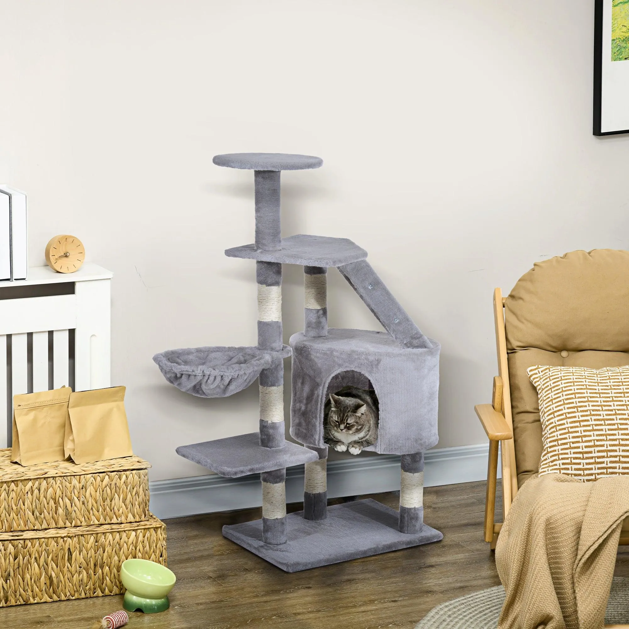 Cat Scratching Post Climbing Tower, 125cm, Grey