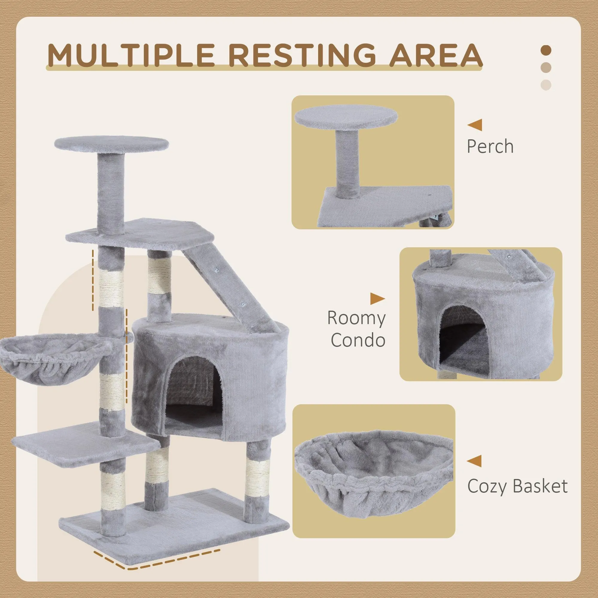 Cat Scratching Post Climbing Tower, 125cm, Grey