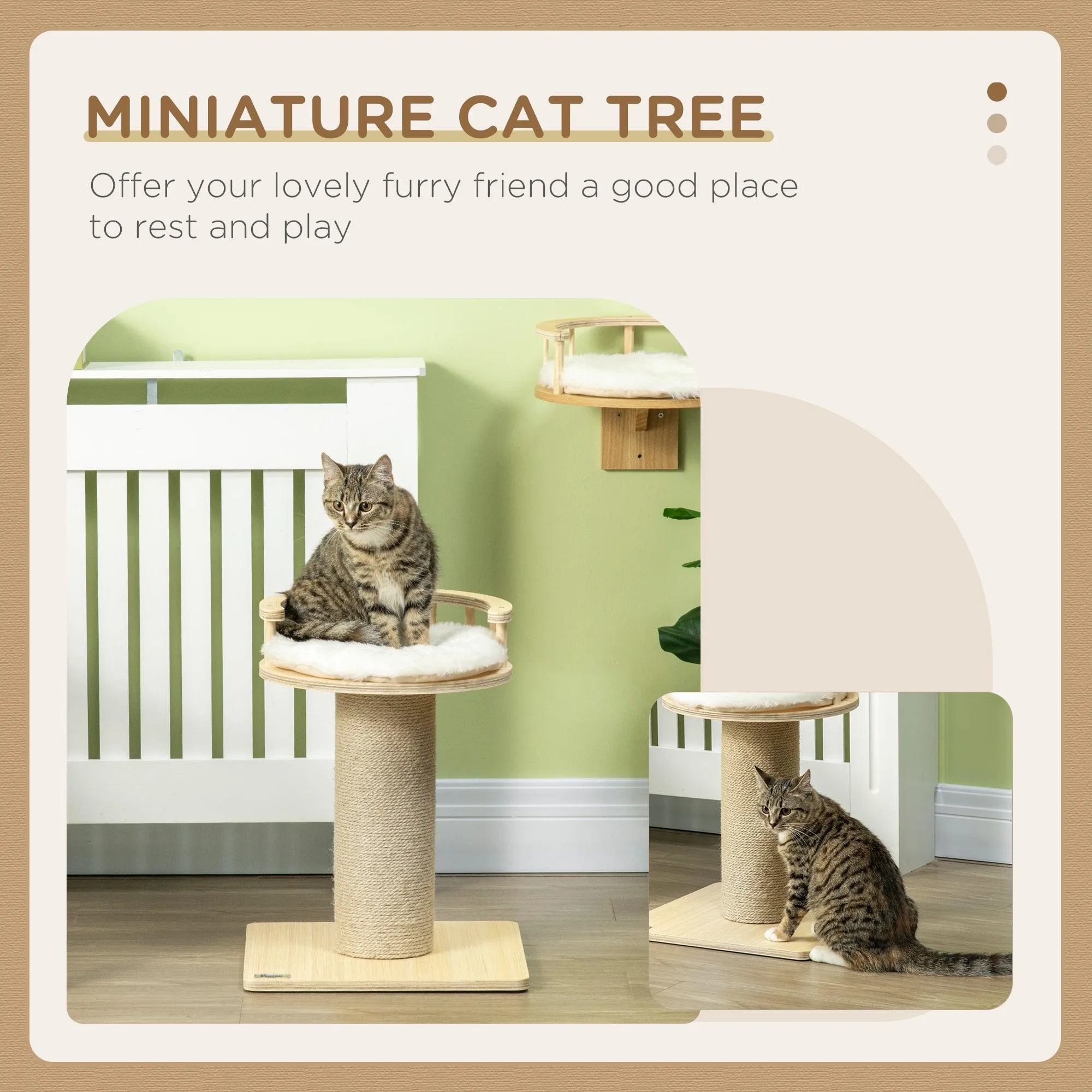 Cat Tower with Jute Scratching Post, 52cm - Natural