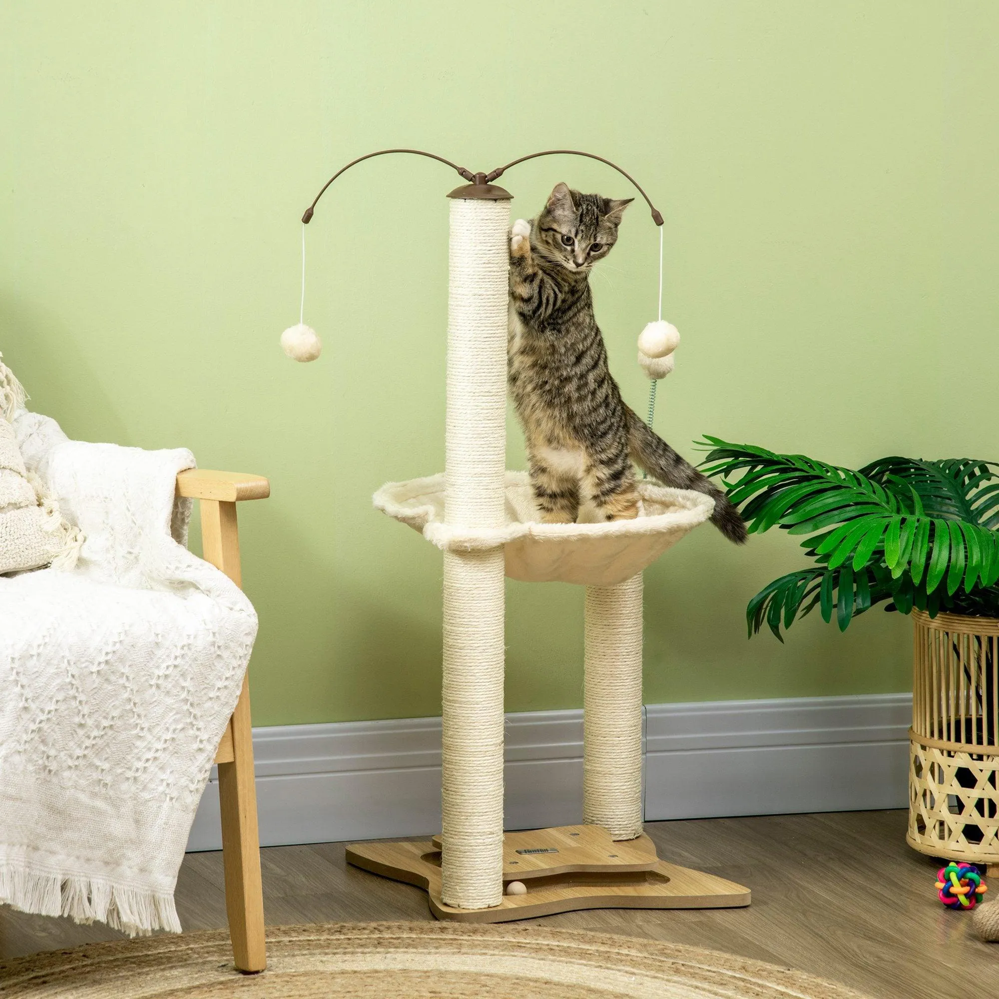 Cat Tree Kitten Play Tower with Hammock, 90cm - Beige