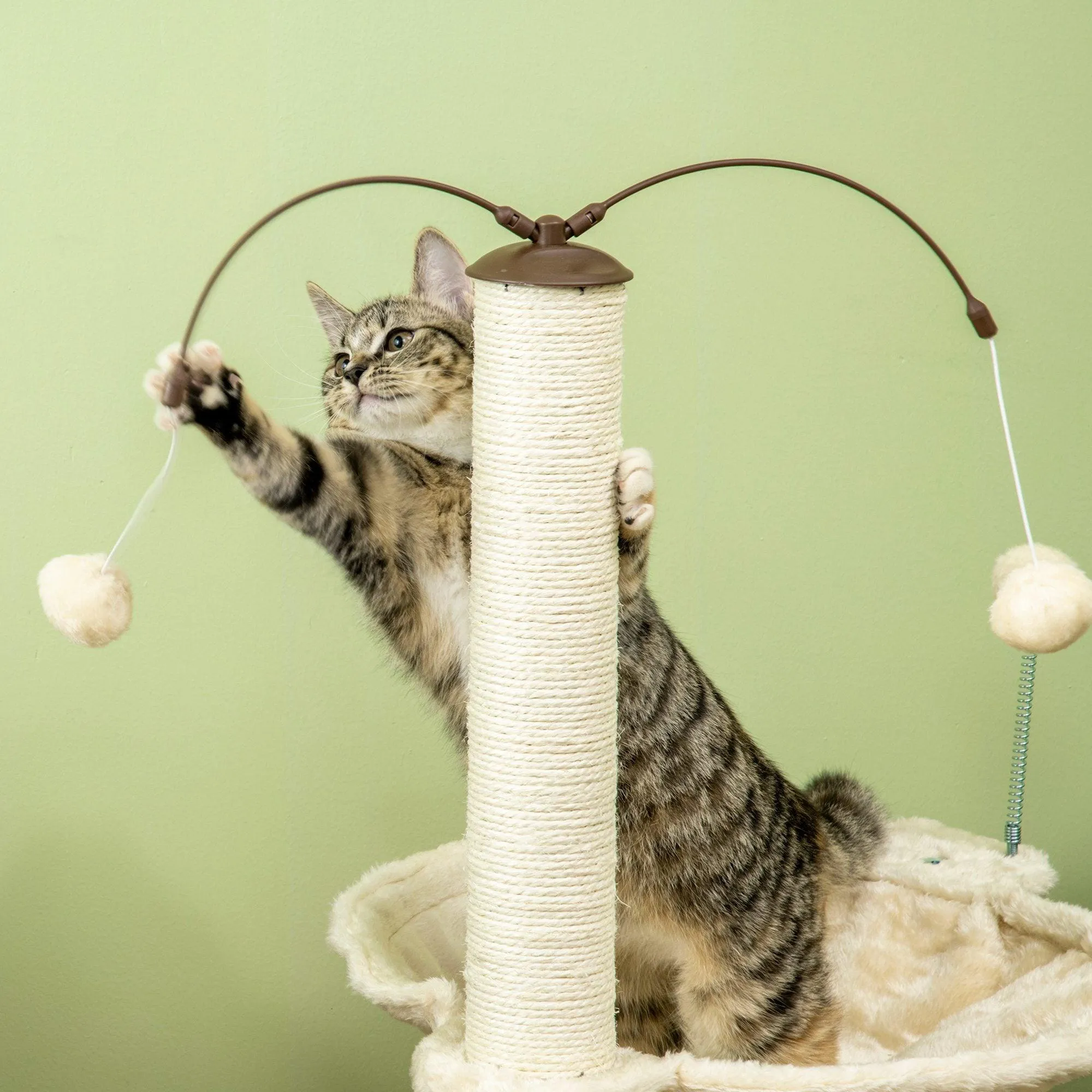 Cat Tree Kitten Play Tower with Hammock, 90cm - Beige