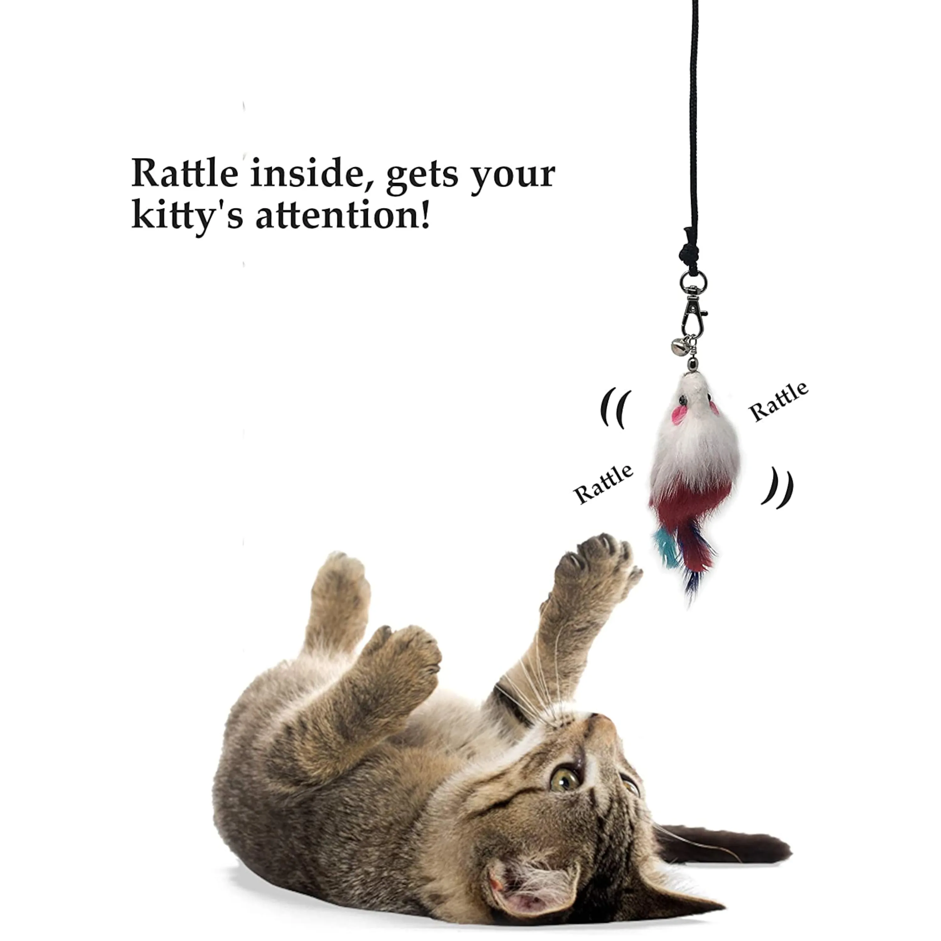 Cat Wand with 5 Squiggly Worms and 5 Mice