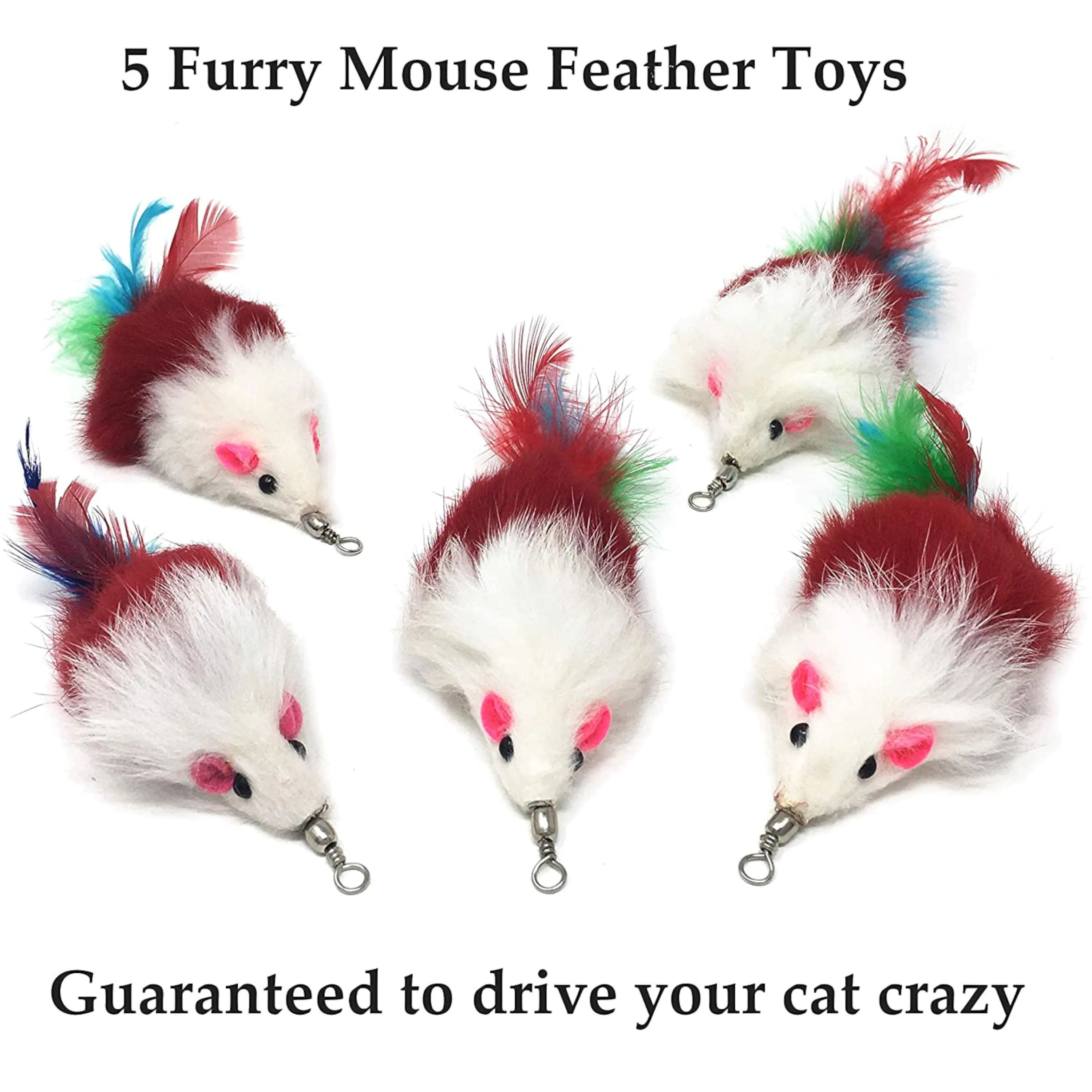 Cat Wand with 5 Squiggly Worms and 5 Mice