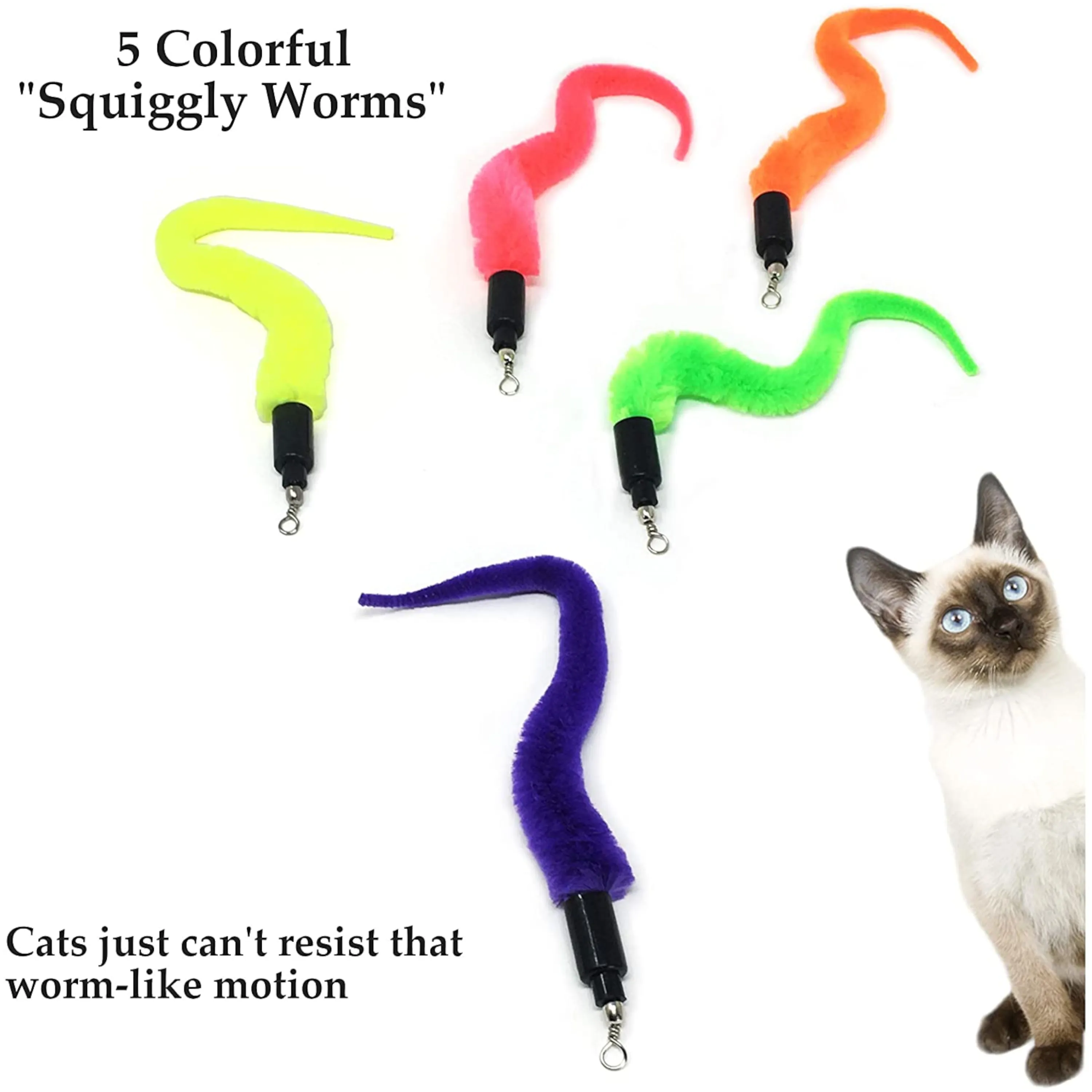 Cat Wand with 5 Squiggly Worms and 5 Mice