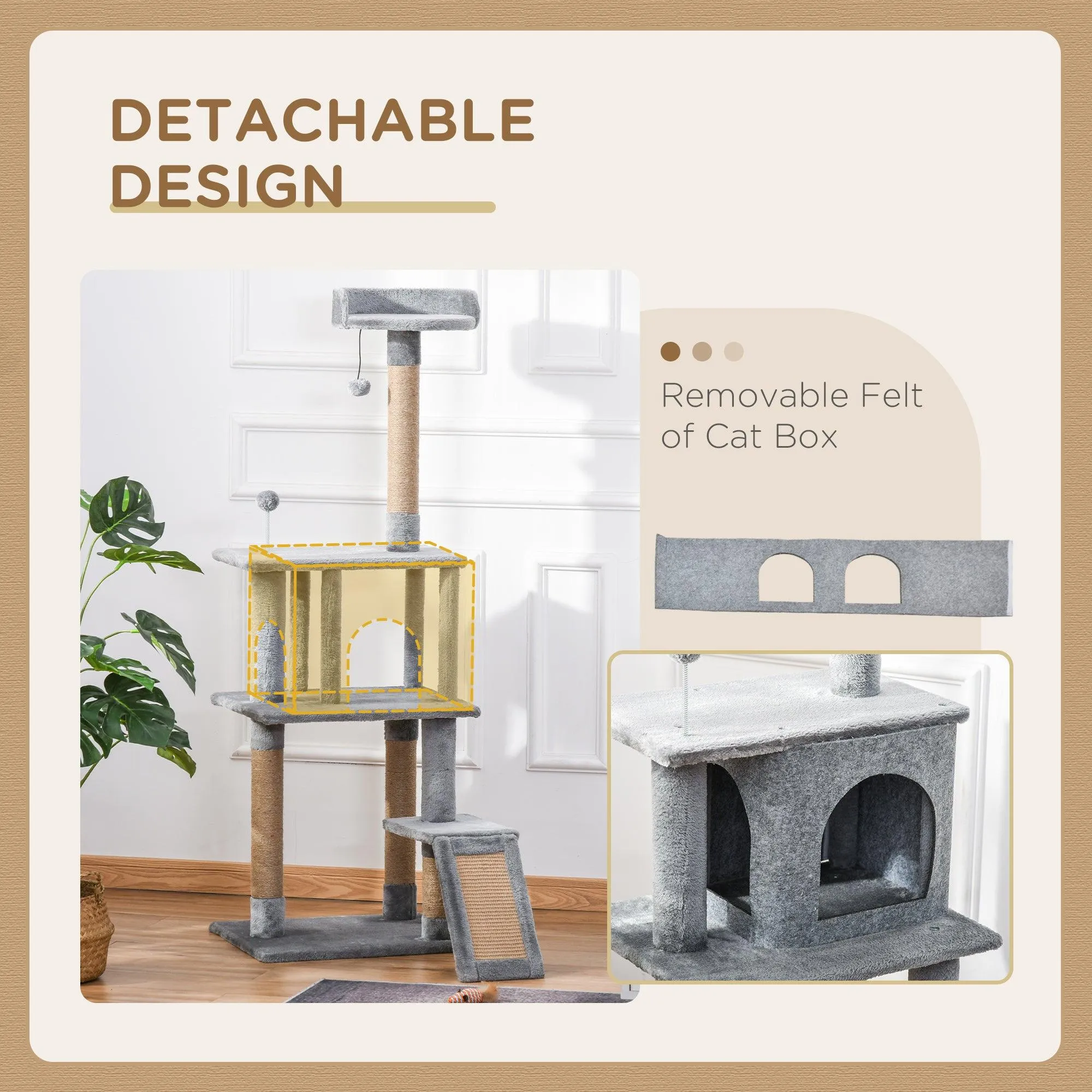 Climbing Activity Centre Cat Tree 142cm w/ Scratchers - Light Grey