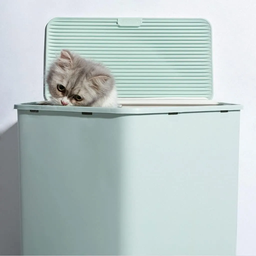 House Shape Hooded Cat Litter Tray with Scoop - Blue
