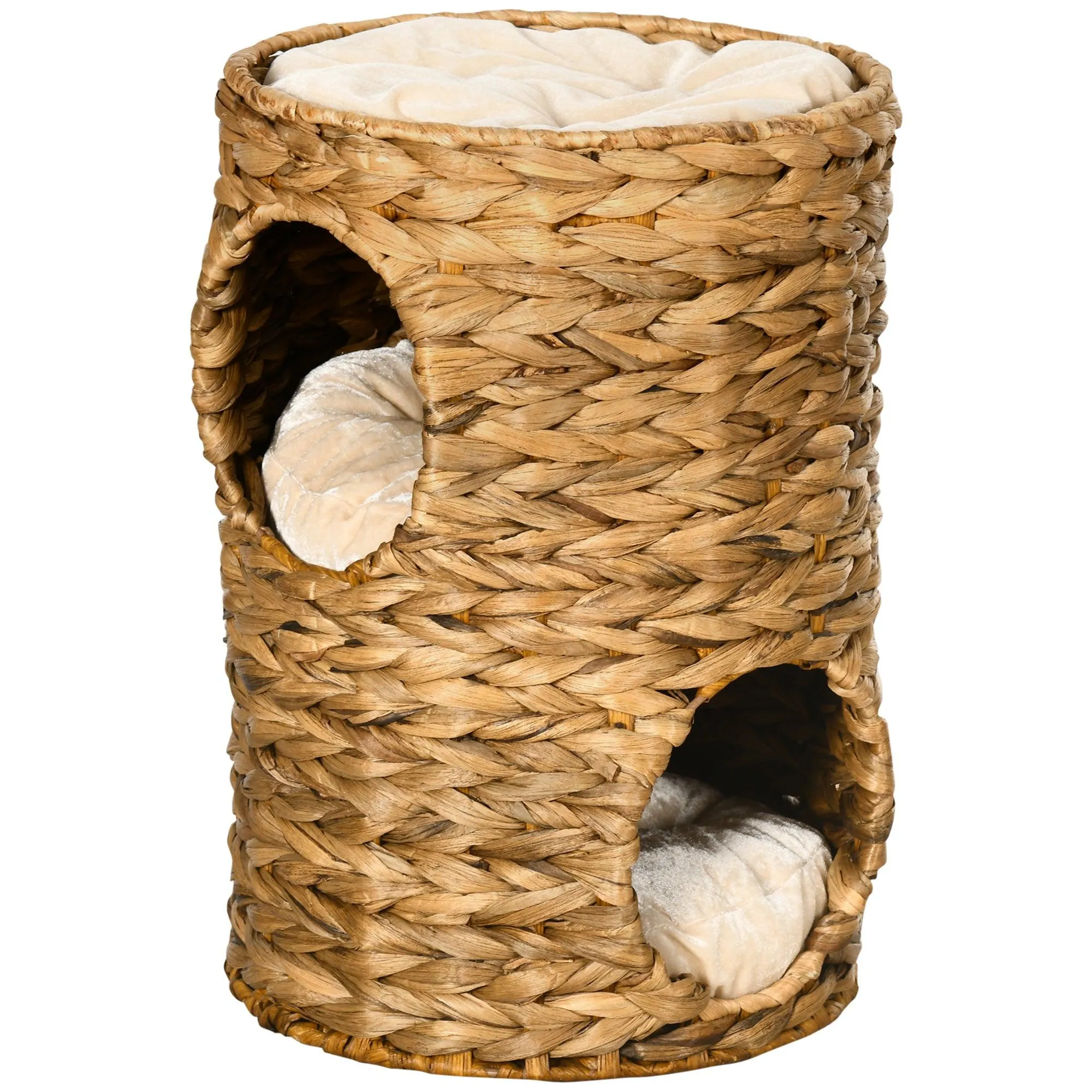 Indoor Cat Barrel Tree with 2 Cat Houses, 47cm - Light Brown