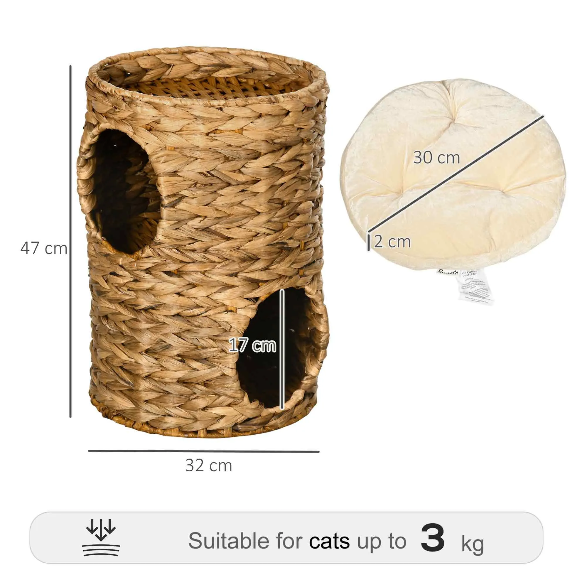 Indoor Cat Barrel Tree with 2 Cat Houses, 47cm - Light Brown