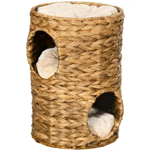 Indoor Cat Barrel Tree with 2 Cat Houses, 47cm - Light Brown