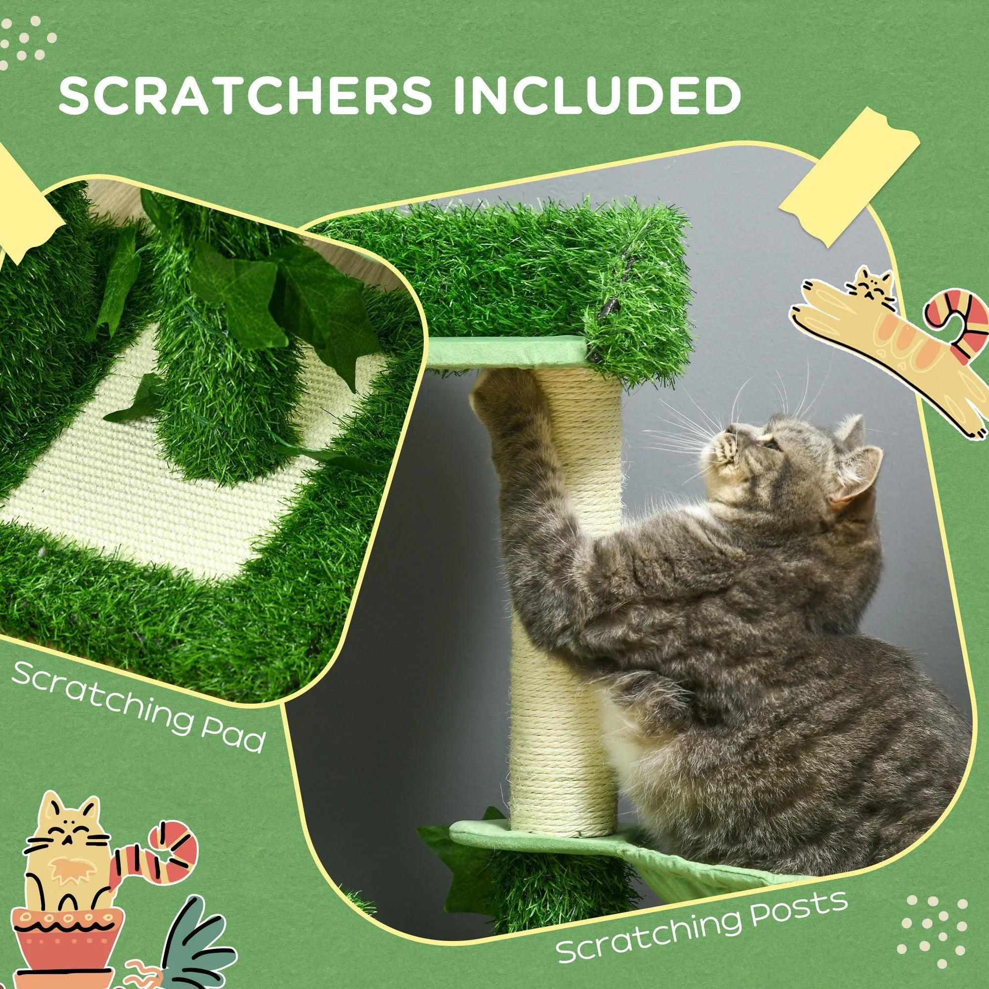 Indoor Cat Climbing Tree with Green Leaves, 77cm - Green & White