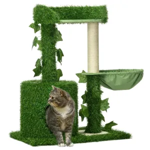 Indoor Cat Climbing Tree with Green Leaves, 77cm - Green & White