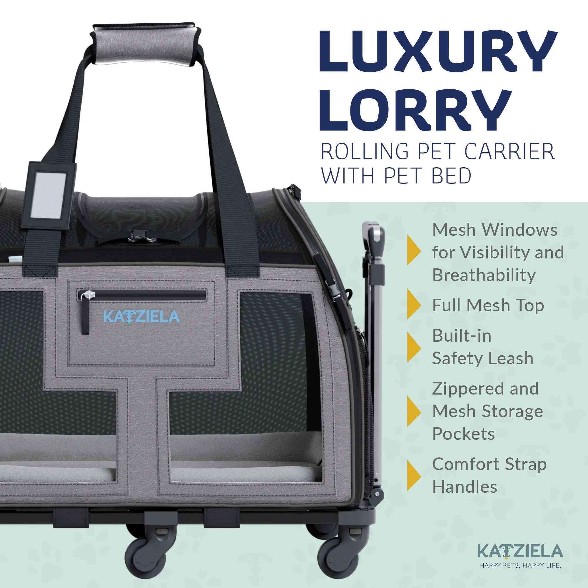 Katziela - Luxury Lorry PRO Pet Carrier with Removable Wheels ligth Gray