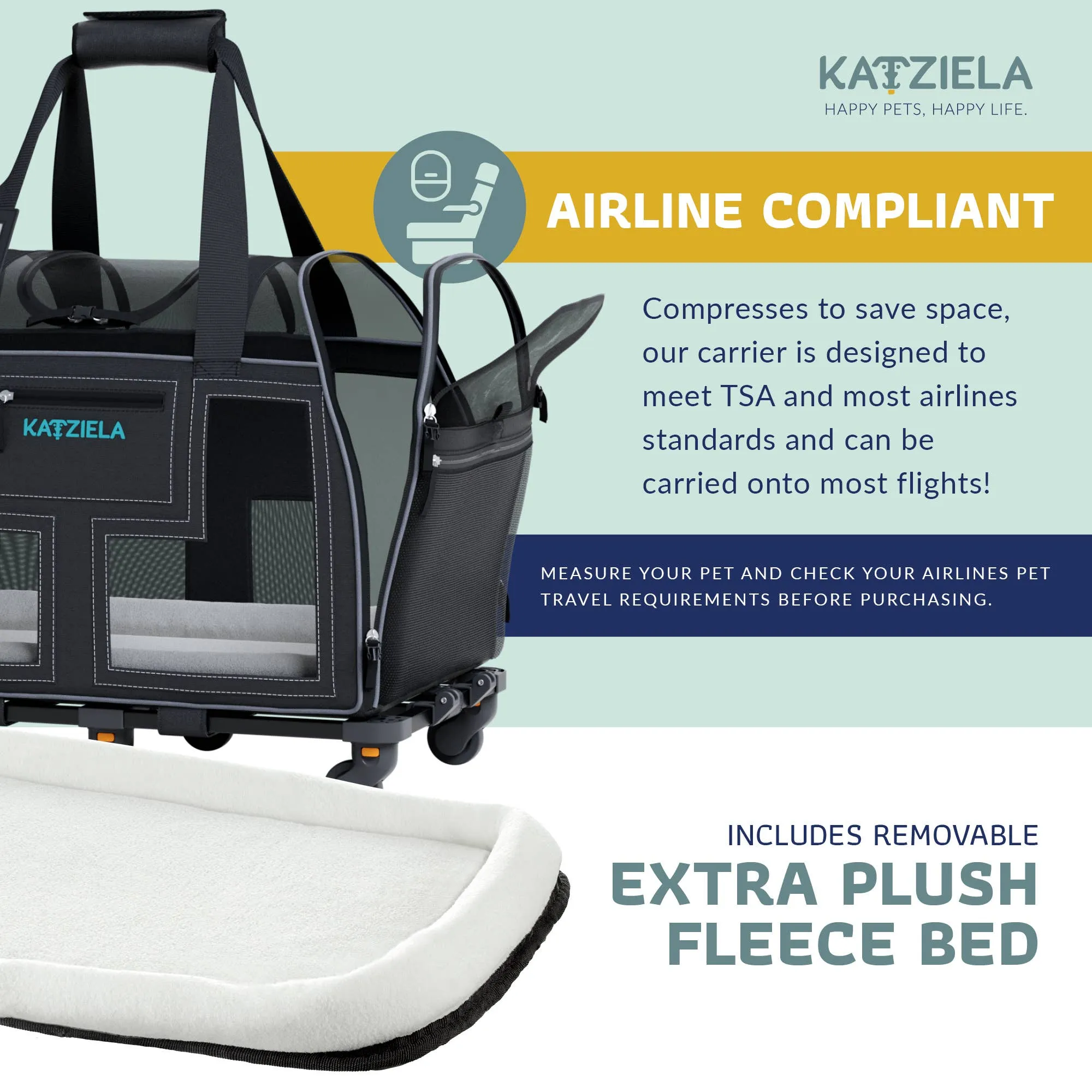 Katziela - Luxury Lorry PRO Pet Carrier with Removable Wheels ligth Gray
