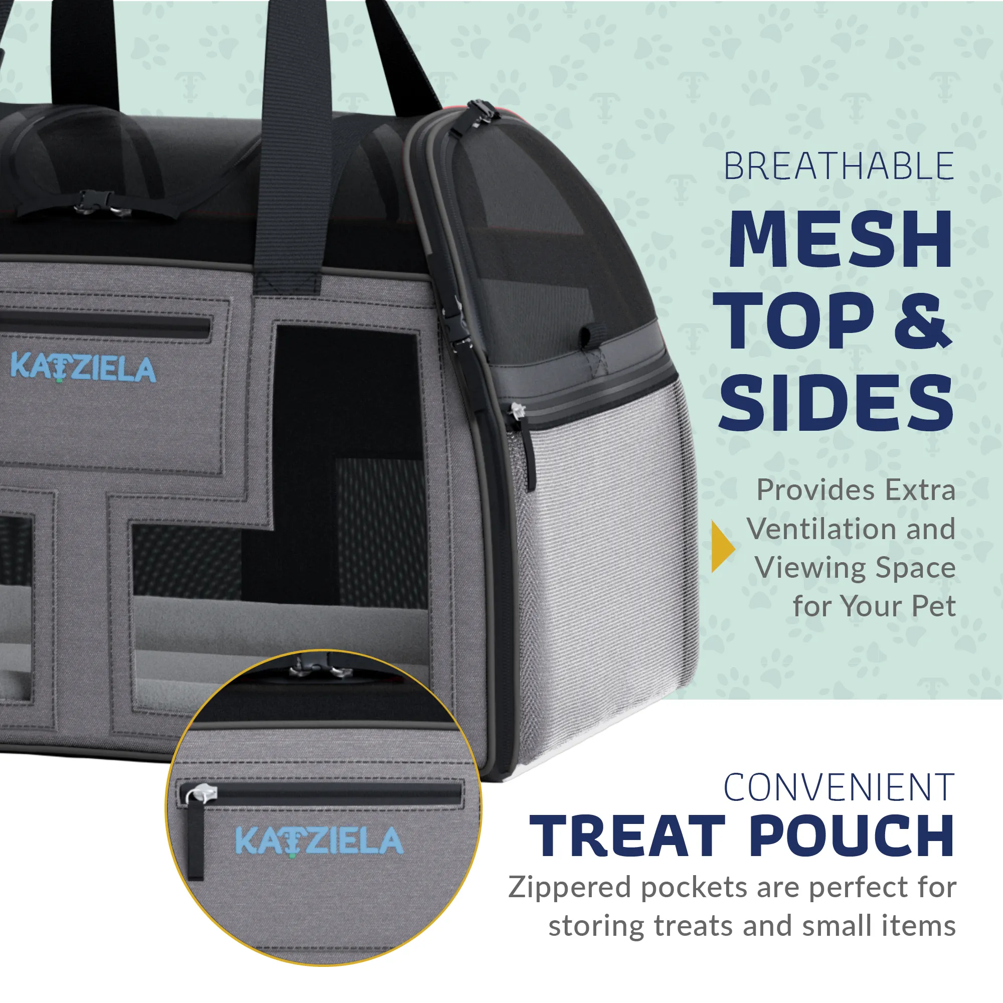 Katziela - Luxury Lorry PRO Pet Carrier with Removable Wheels ligth Gray