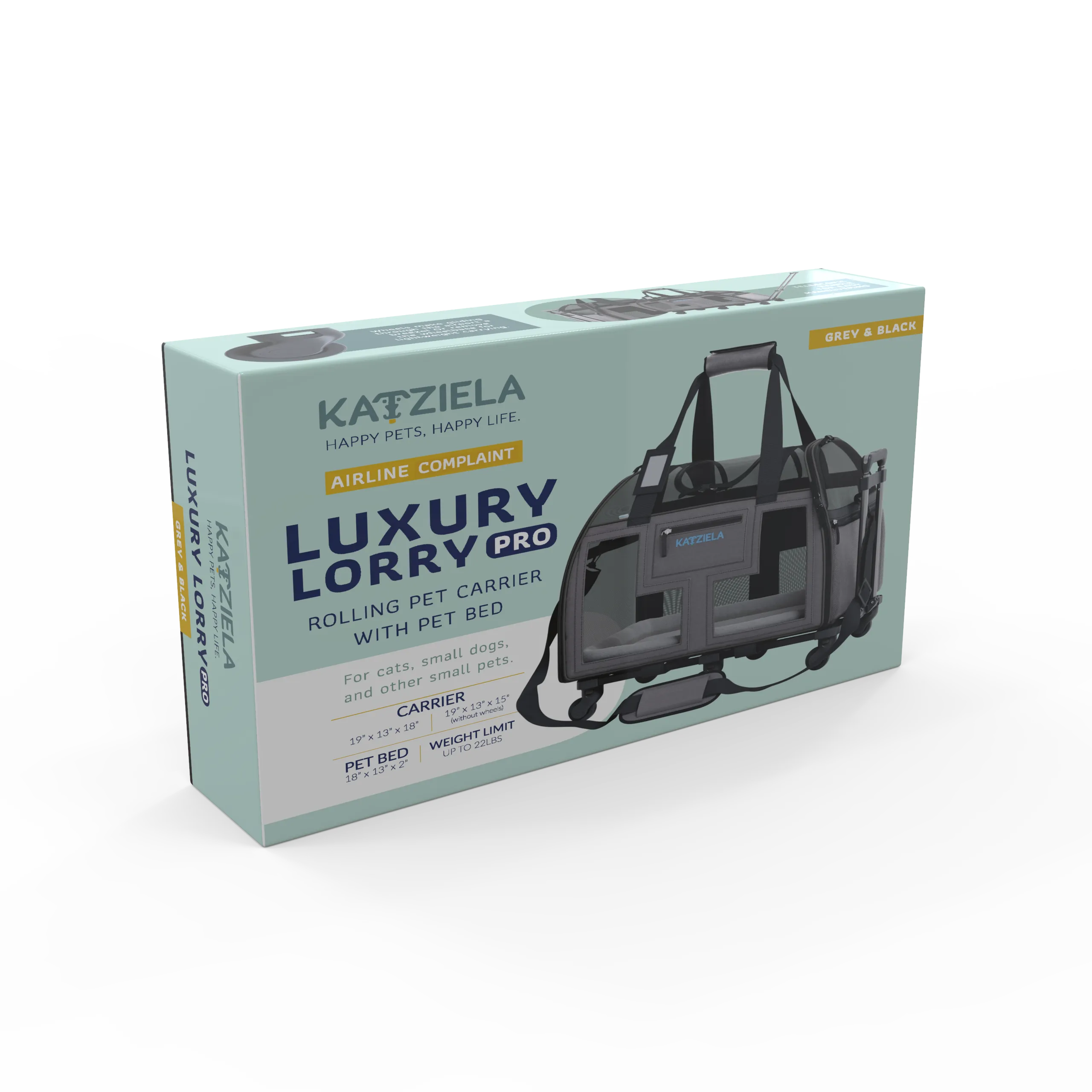 Katziela - Luxury Lorry PRO Pet Carrier with Removable Wheels ligth Gray