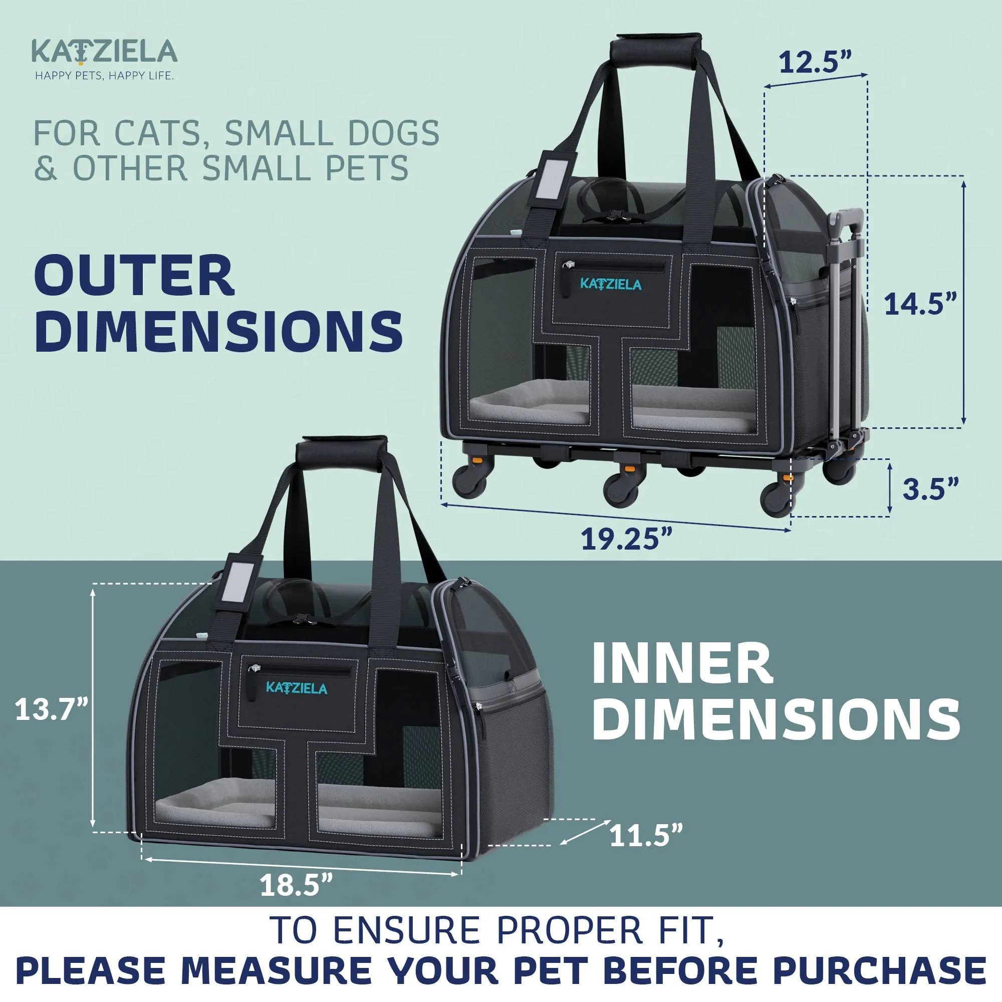 Katziela - Luxury Lorry PRO Pet Carrier with Removable Wheels ligth Gray