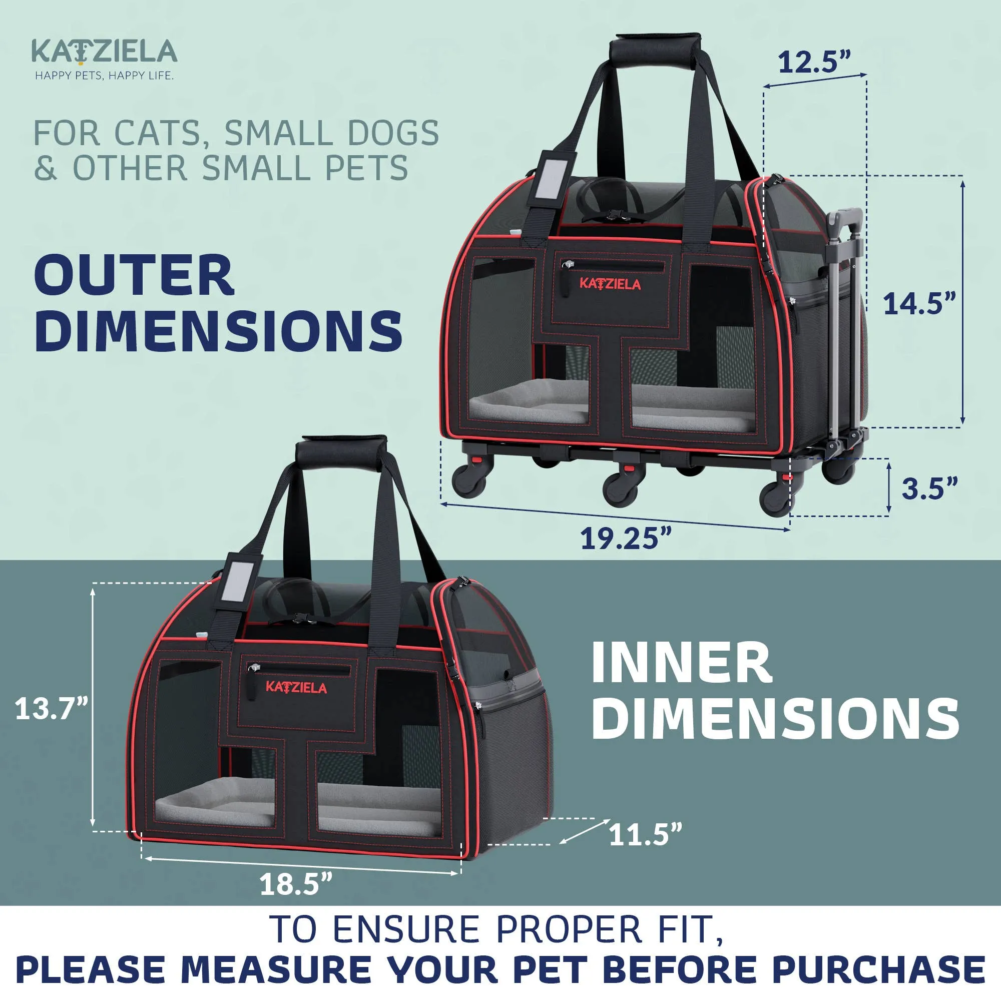Katziela - Luxury Lorry PRO Pet Carrier with Removable Wheels ligth Gray