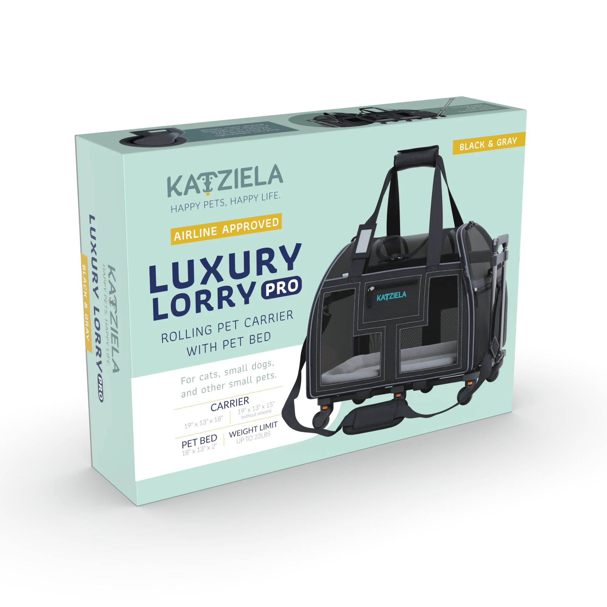 Katziela - Luxury Lorry PRO Pet Carrier with Removable Wheels ligth Gray