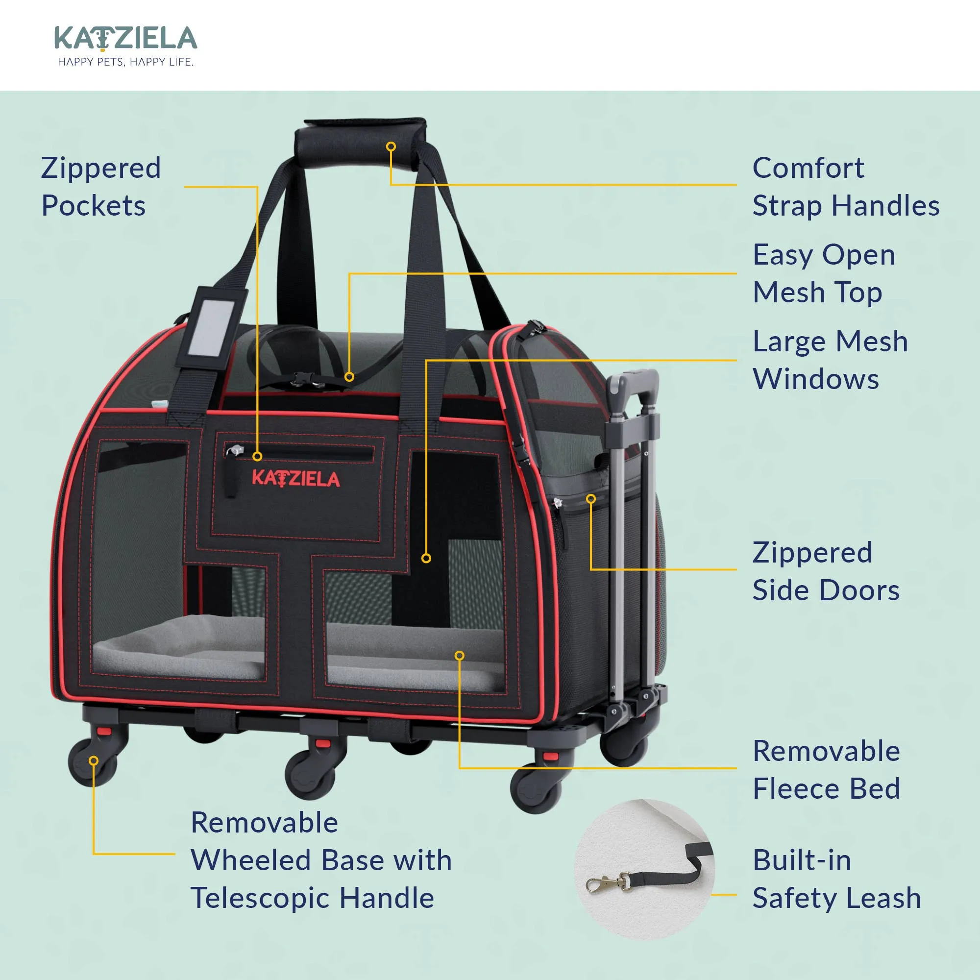 Katziela - Luxury Lorry PRO Pet Carrier with Removable Wheels ligth Gray