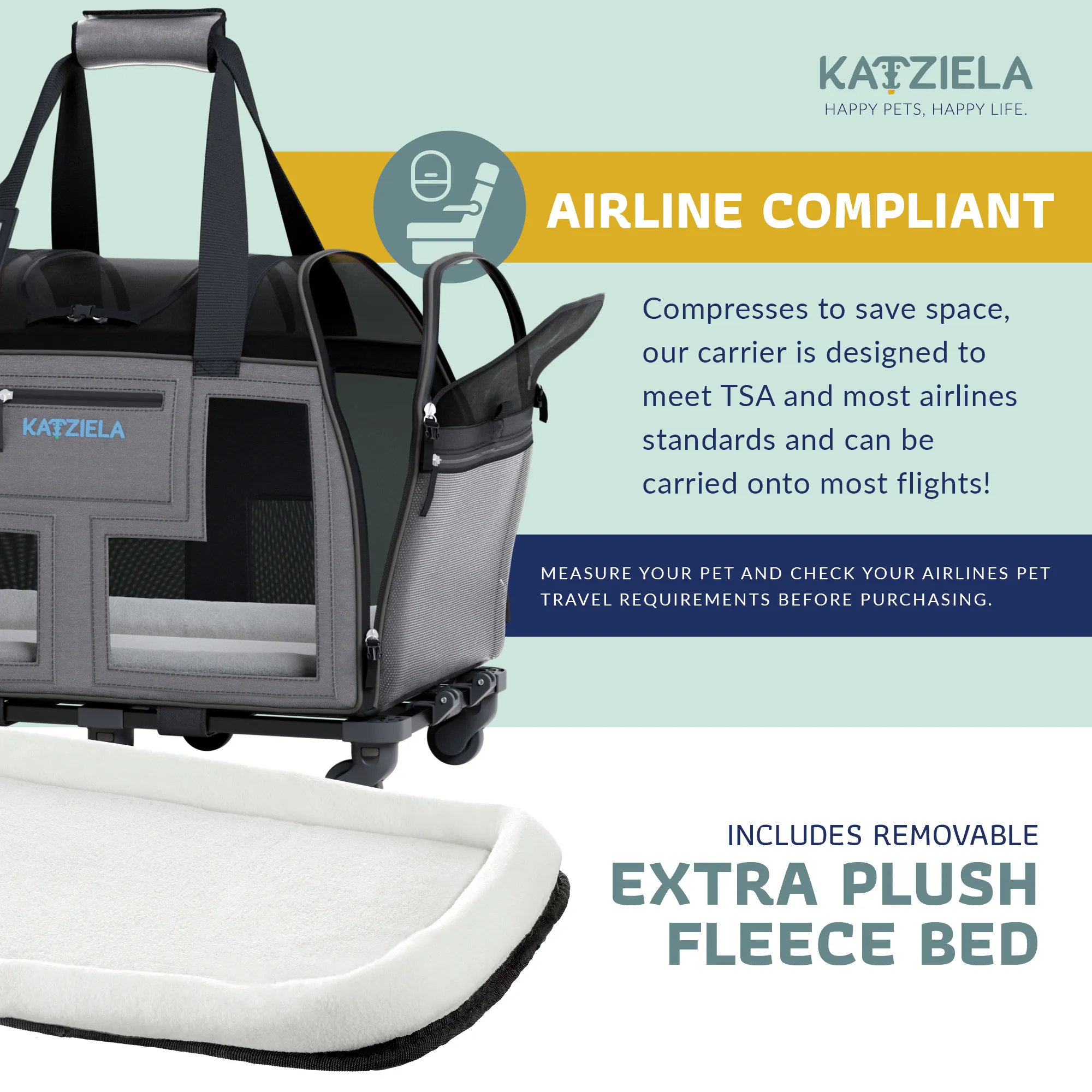 Katziela - Luxury Lorry PRO Pet Carrier with Removable Wheels ligth Gray