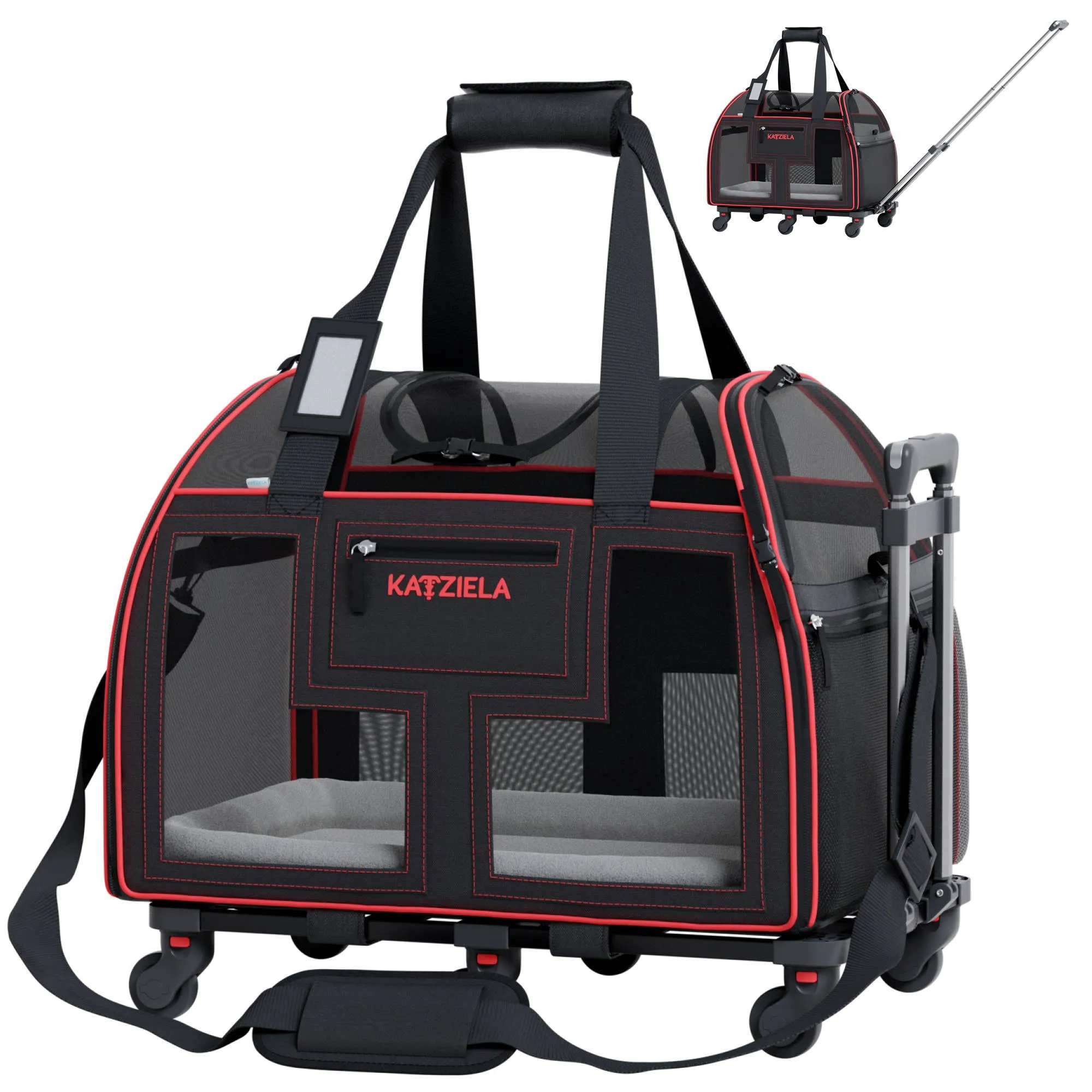 Katziela - Luxury Lorry PRO Pet Carrier with Removable Wheels ligth Gray