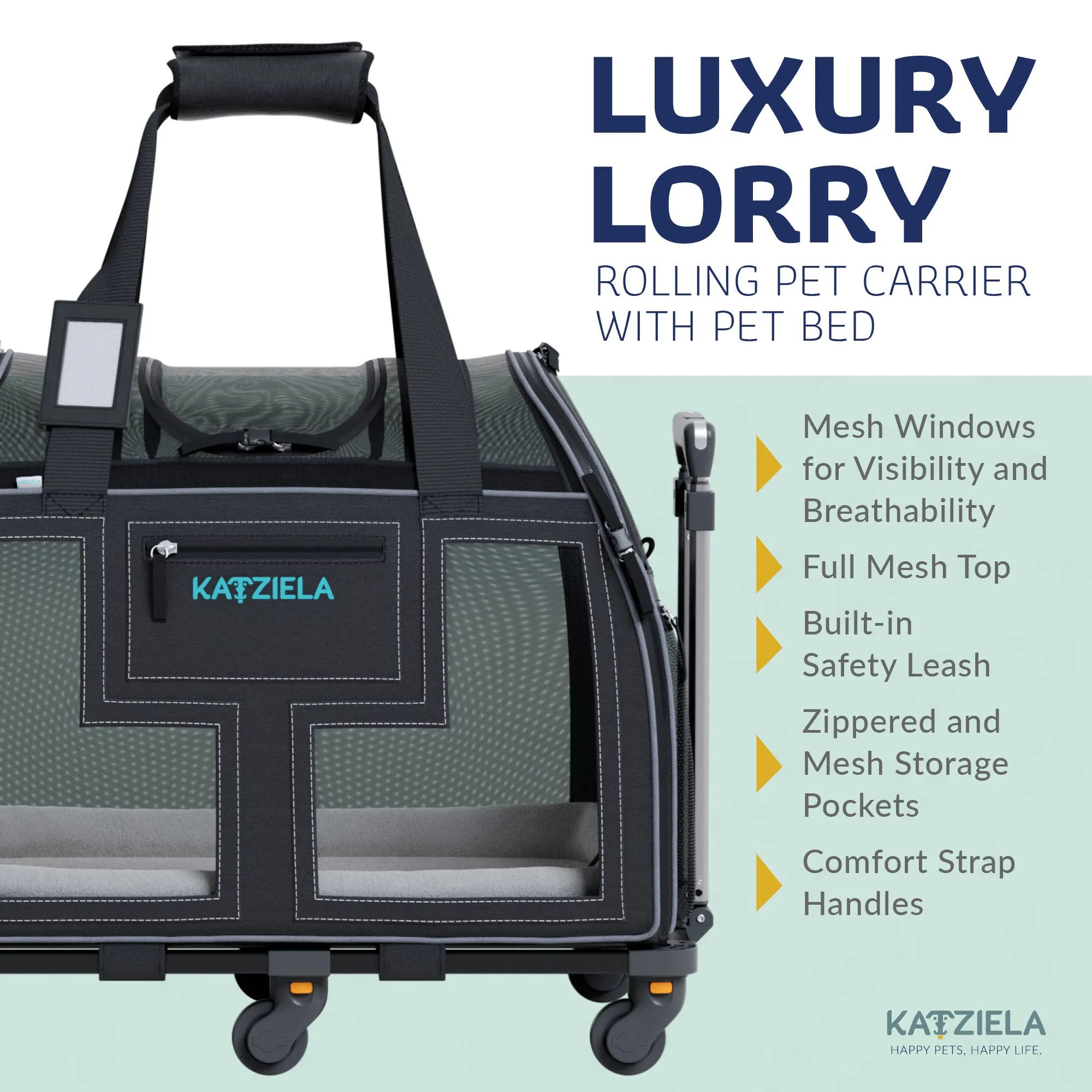 Katziela - Luxury Lorry PRO Pet Carrier with Removable Wheels ligth Gray