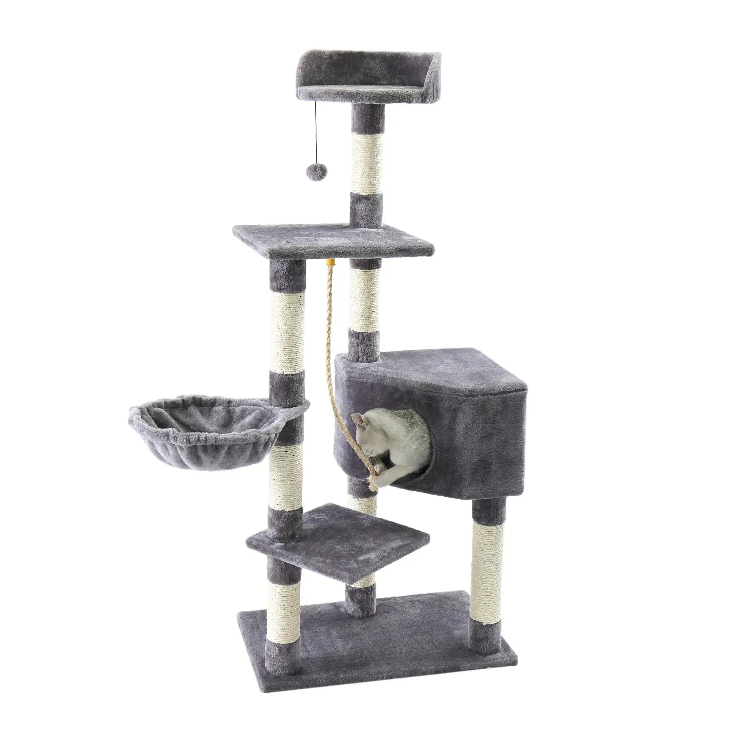 Luxury Indoor Cat Tree with Hammock, Double Condos, and Scratching Posts
