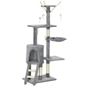 Multi-level Cat Scratching Post Tower with Ladder, 134.2cm - Grey