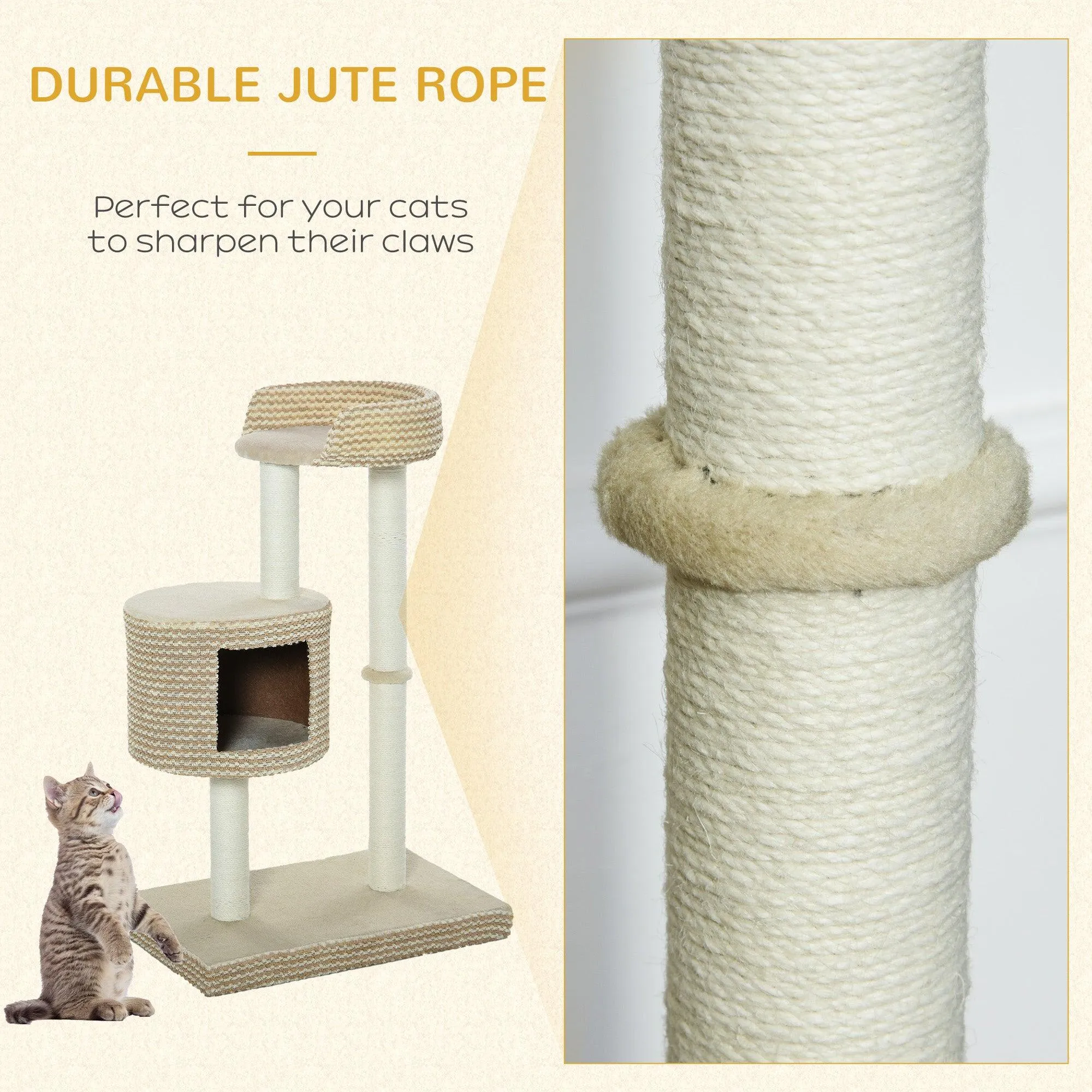 Multi-Level Cat Tower with Jute Scratching Posts, 96cm - Grey