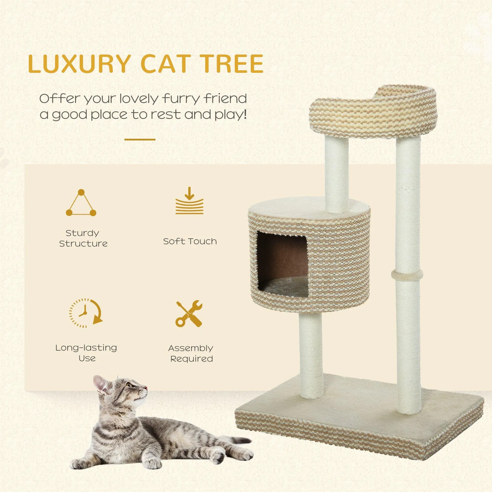 Multi-Level Cat Tower with Jute Scratching Posts, 96cm - Grey