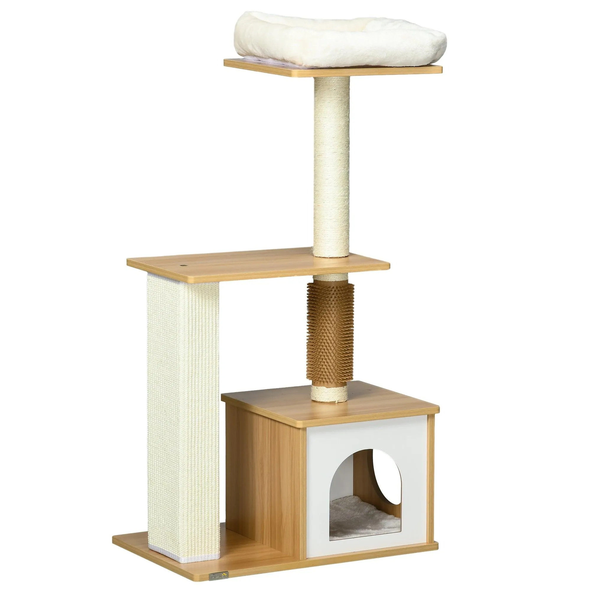 Multi-level Cat Tree w/ Scratchers, Perches, Cat House, 114cm - Oak