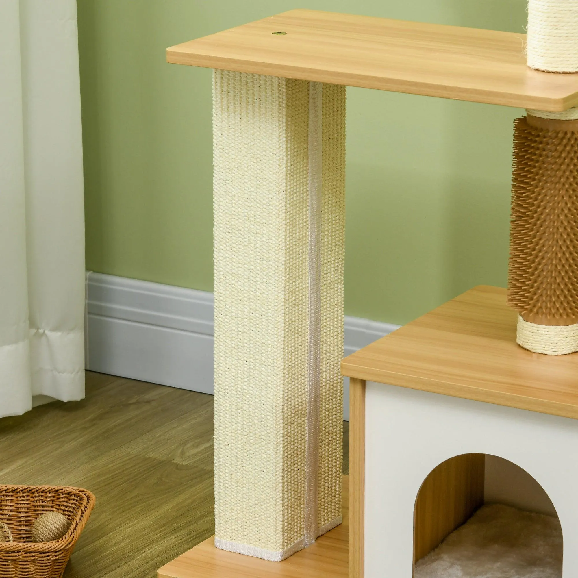 Multi-level Cat Tree w/ Scratchers, Perches, Cat House, 114cm - Oak