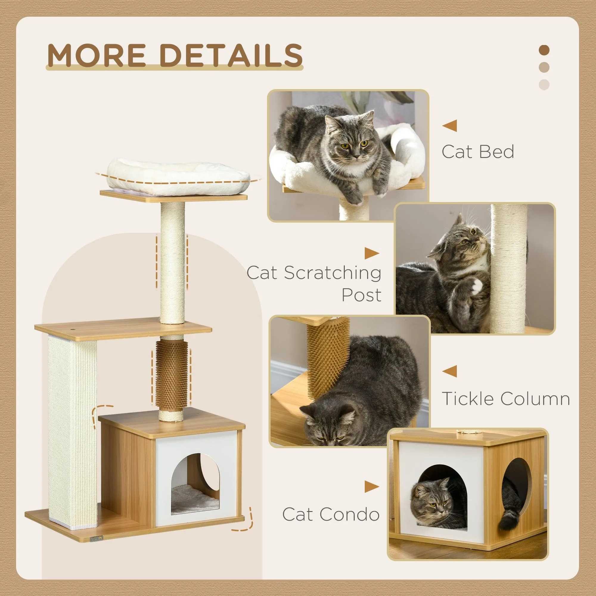 Multi-level Cat Tree w/ Scratchers, Perches, Cat House, 114cm - Oak