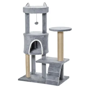 Multi-Platform Cat Tree Condo with Scratching Post, 100cm - Grey