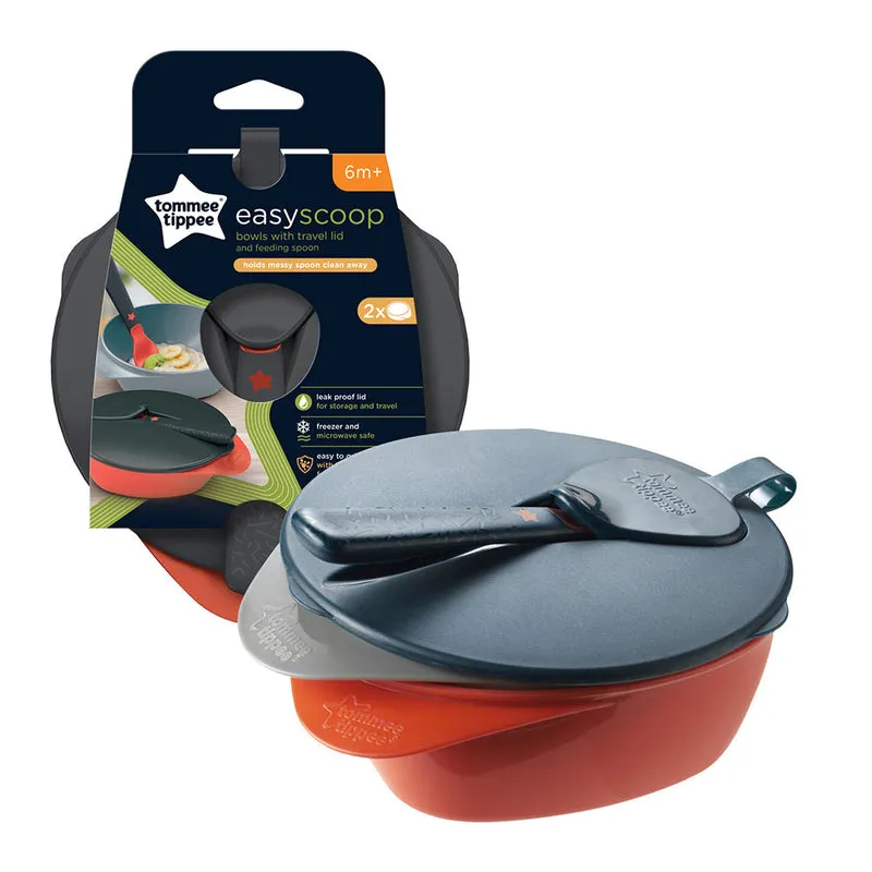Tommee Tippee Easy Scoop Bowls with Travel lid & Spoon – 2PC