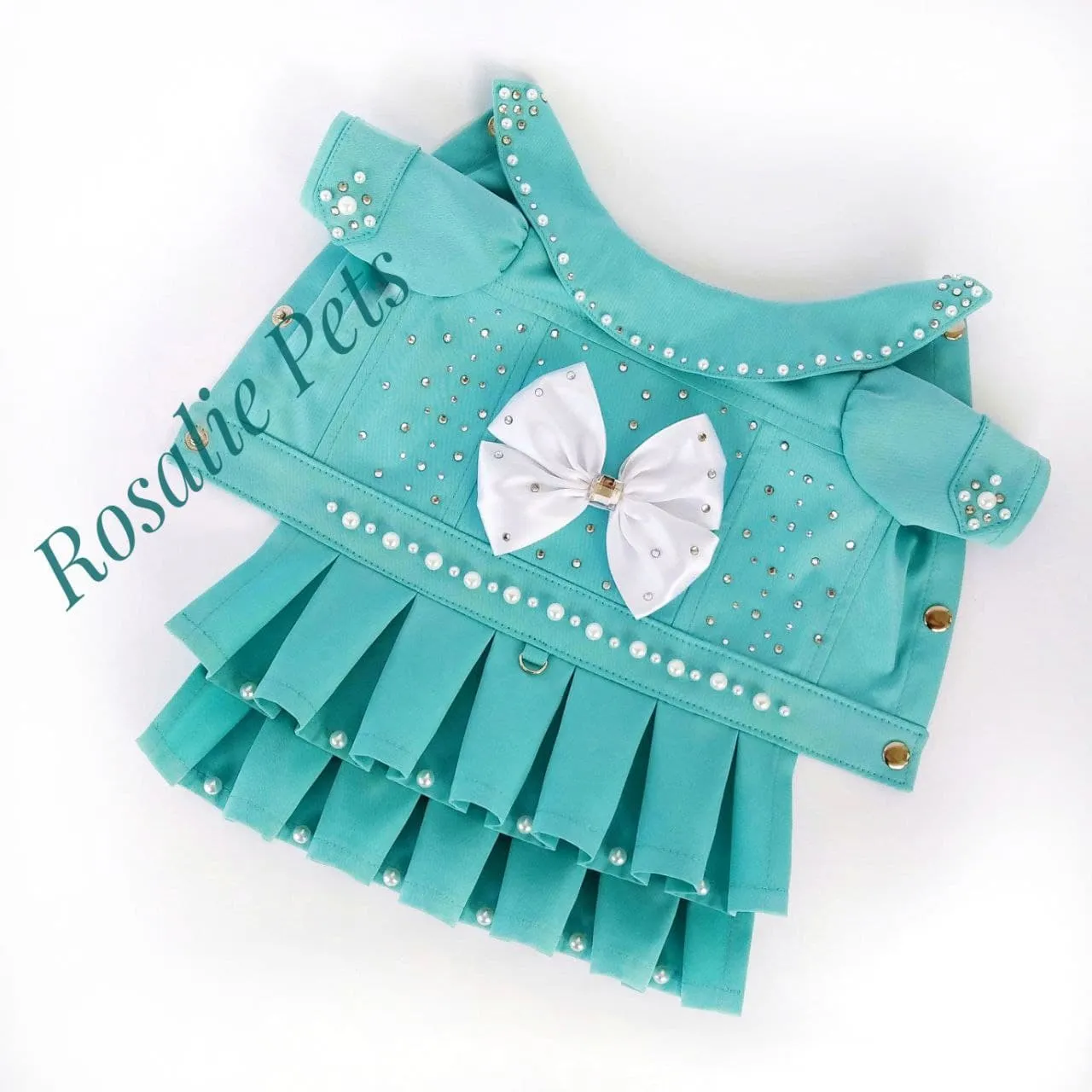 Turquoise dress Mint denim dog jacket