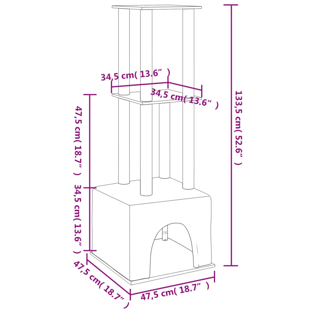 vidaXL Cat Tree with Sisal Scratching Posts Dark Grey 133.5 cm