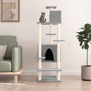 vidaXL Cat Tree with Sisal Scratching Posts Light Grey 154 cm