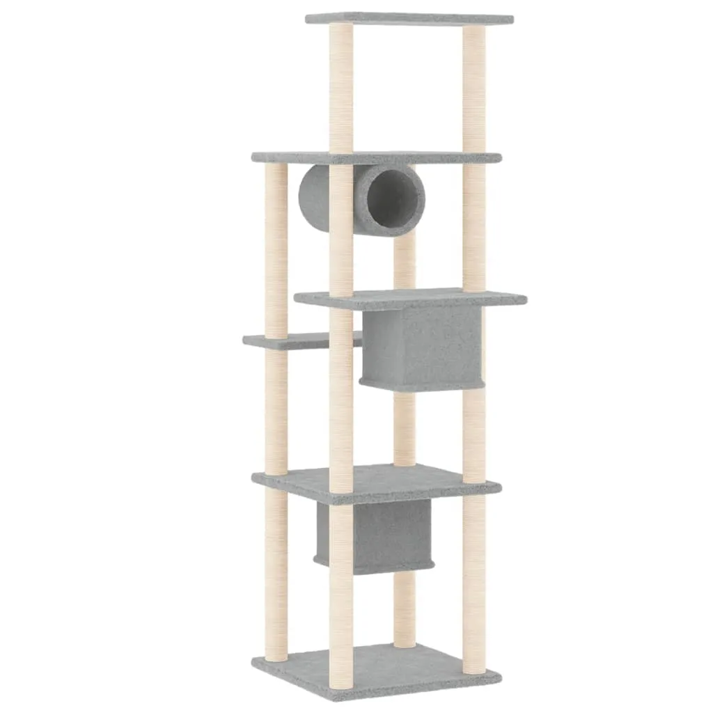 vidaXL Cat Tree with Sisal Scratching Posts Light Grey 169 cm