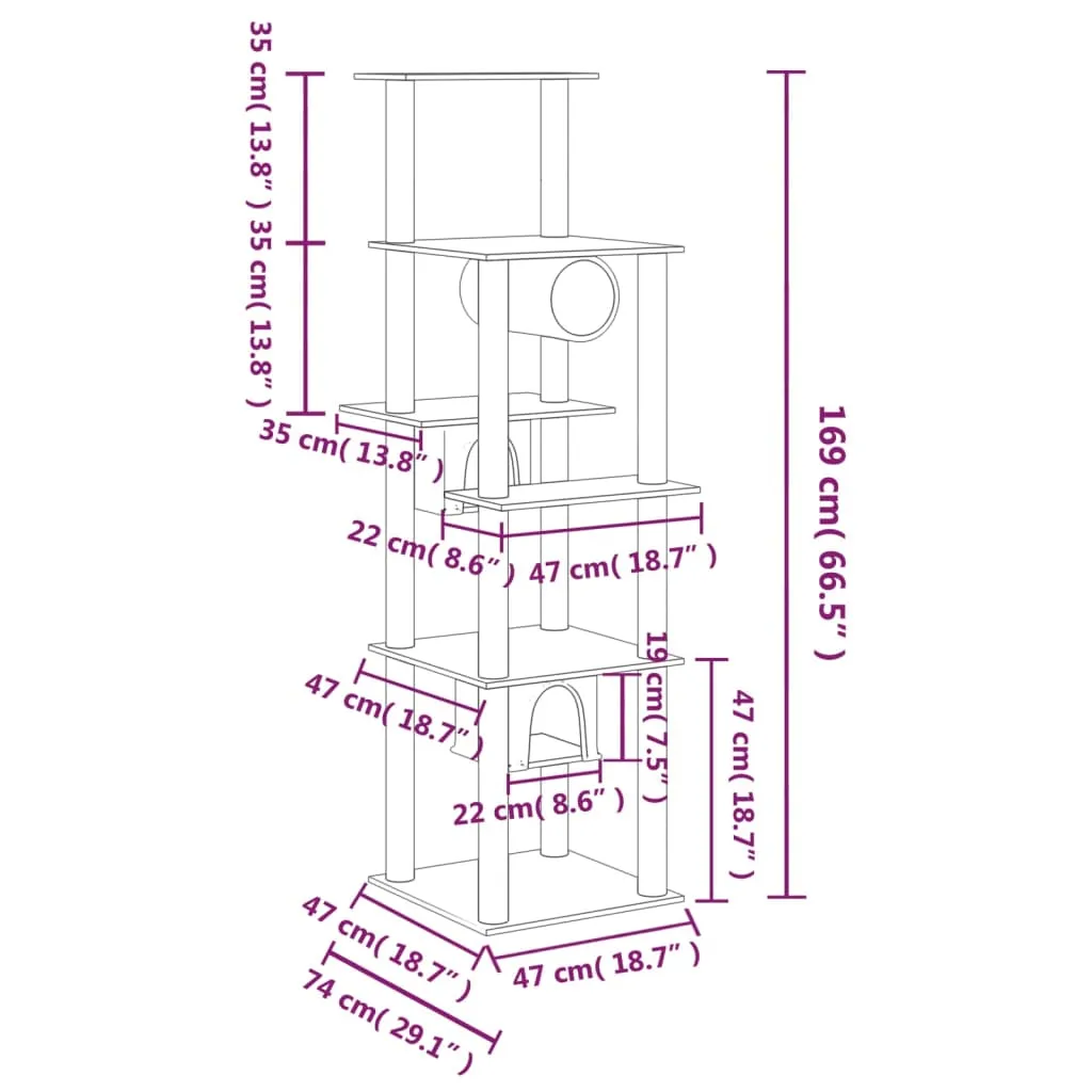 vidaXL Cat Tree with Sisal Scratching Posts Light Grey 169 cm